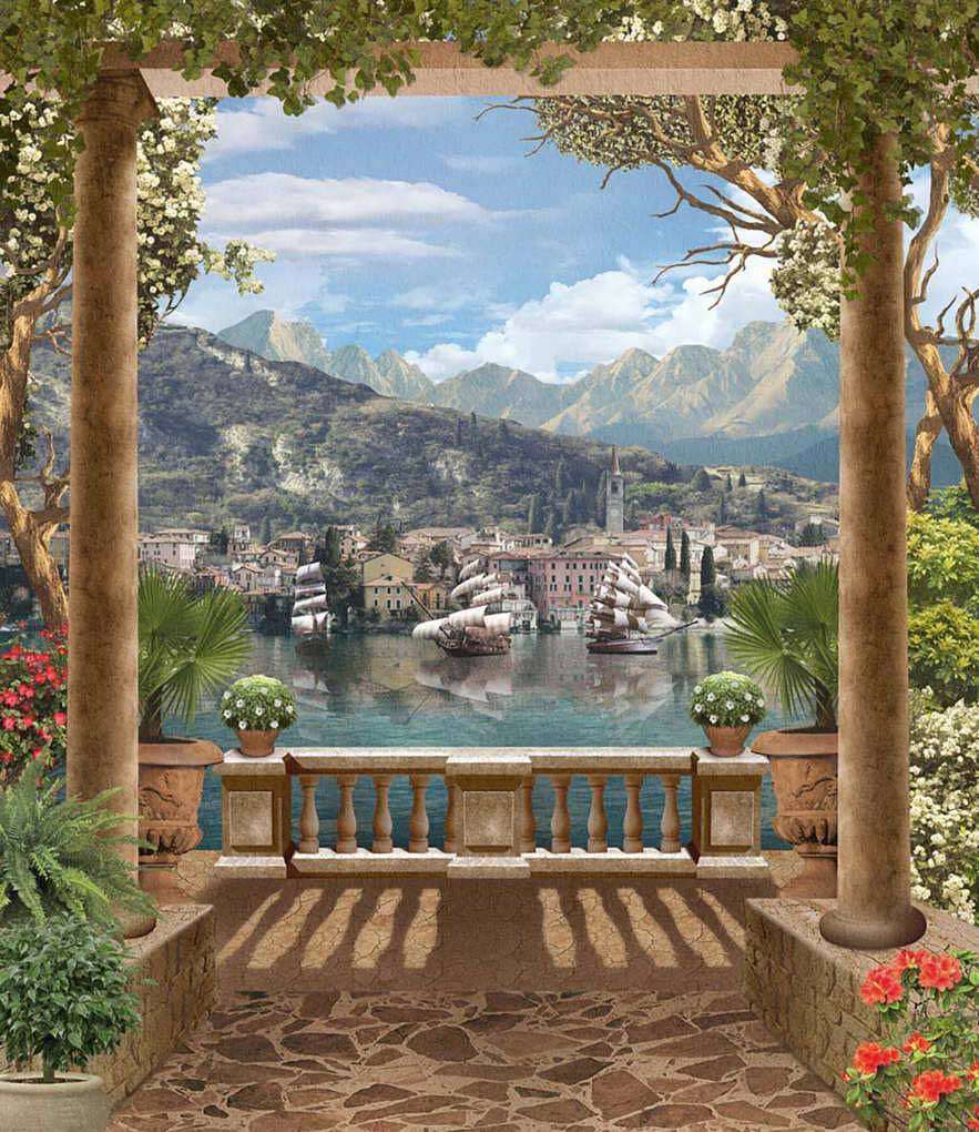 Фотообои в интерьере арка в горный залив  17-0095 фото