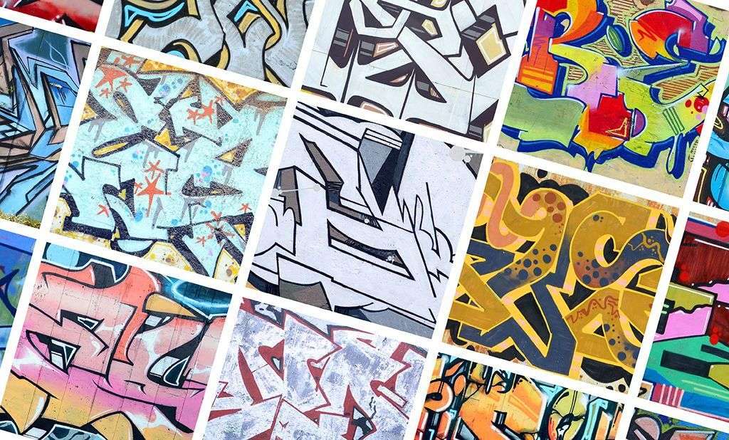 Фотообои в интерьере граффити коллаж  12-1578 фото