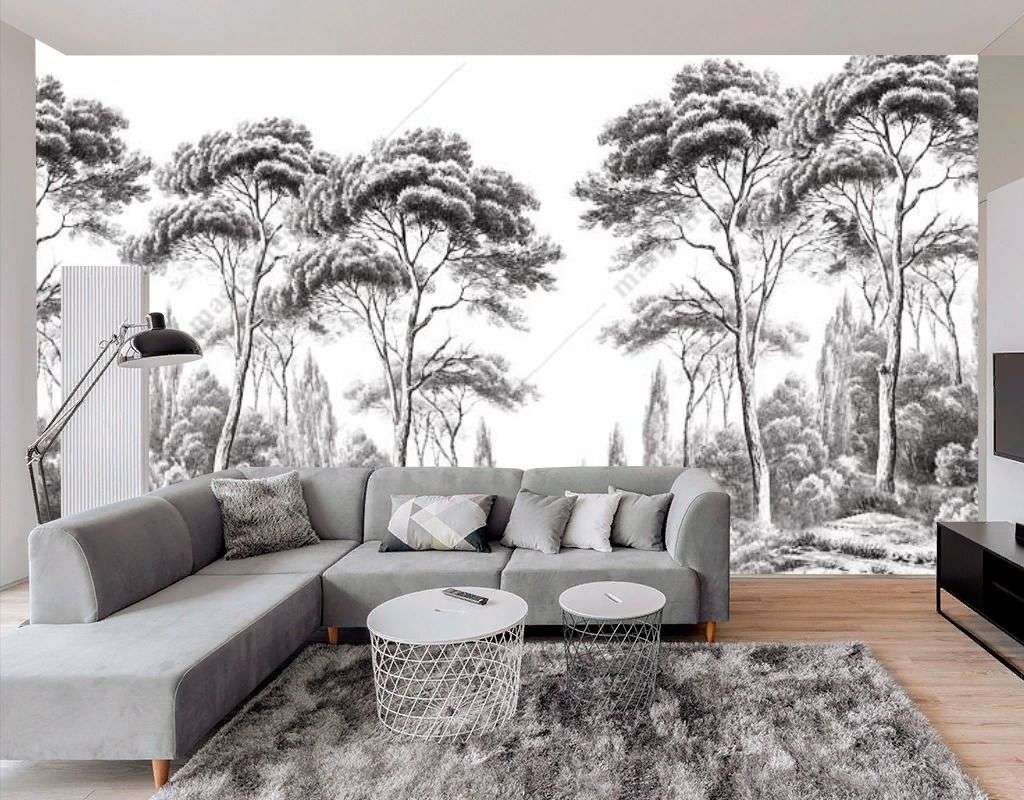 Фотообои в интерьере гризайль деревья  9-1674 фото