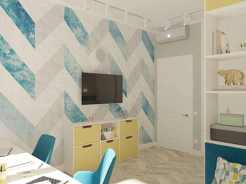 Фотообои в интерьере бирюзовая геометрия  14-143 фото