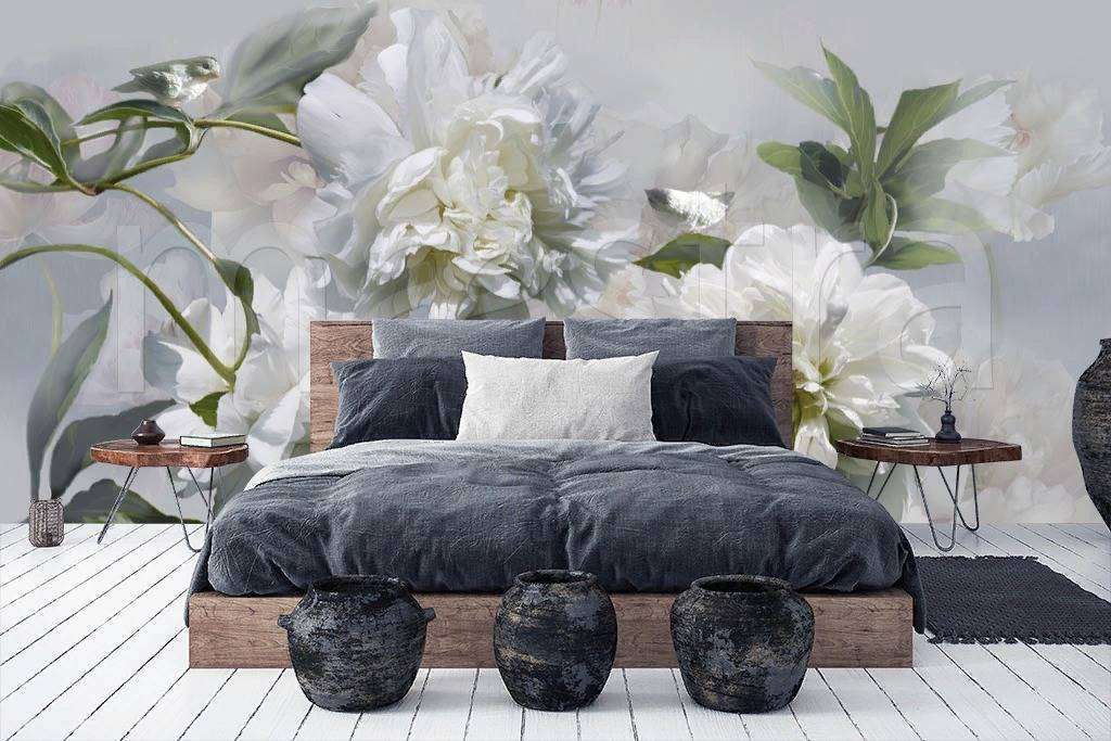 Фотообои Бесшовные обои на стену:  Белые пионы 3д. Артикул: 7-609  