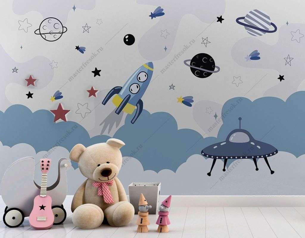 Фотообои в интерьере космос для малышей  14-011 фото