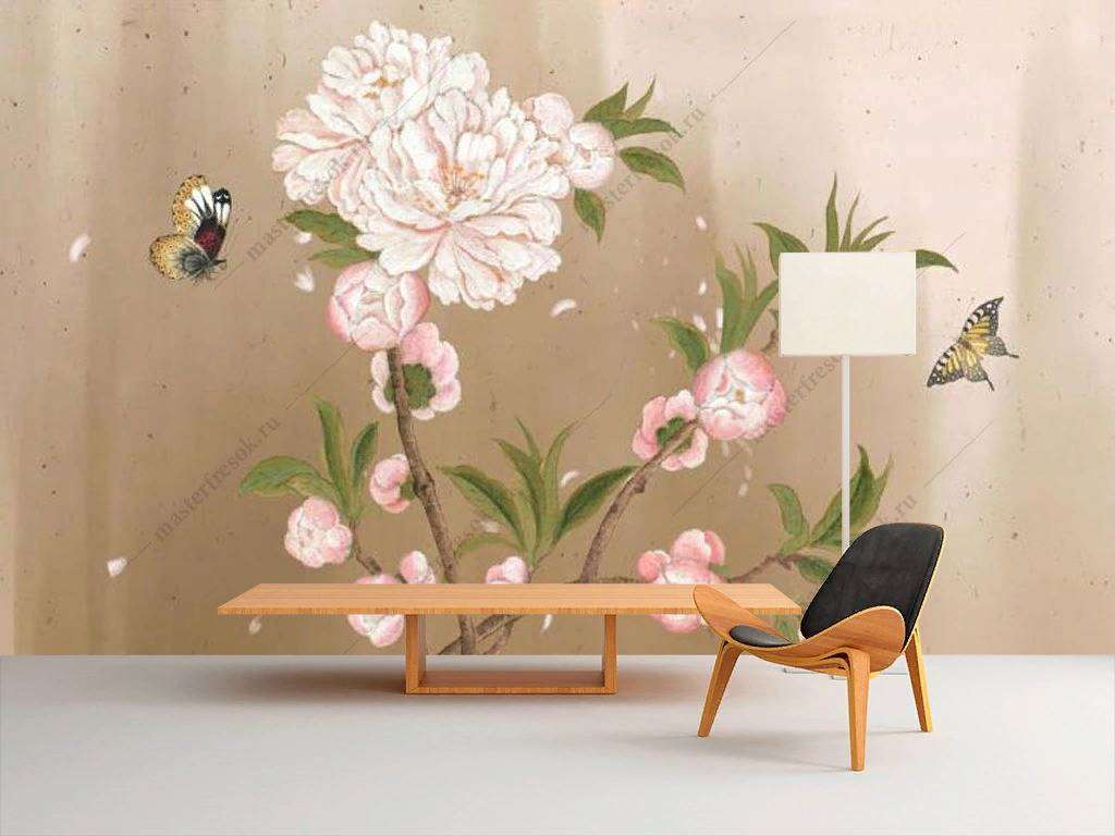 Фотообои в интерьере пион на ветке  15-931 фото