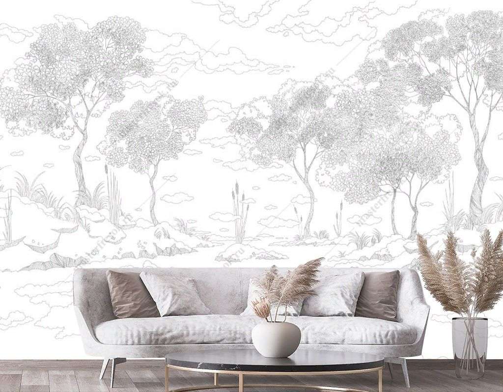 Фотообои в интерьере эскиз пейзажа  14-624 фото