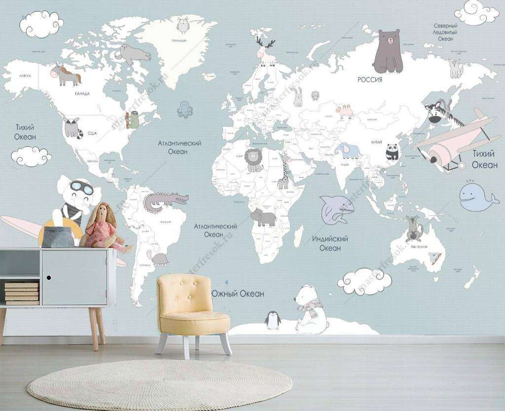 Фотообои в интерьере голубая карта  13-161 фото
