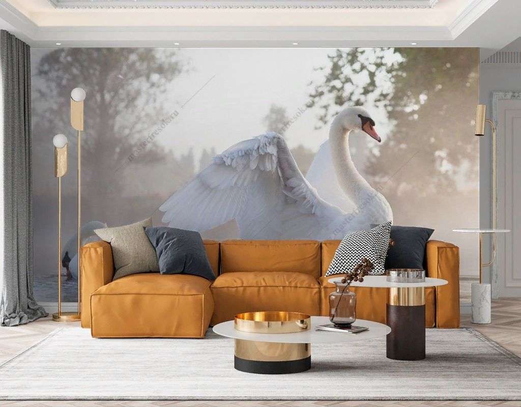 Фотообои в интерьере лебедь с расправлеными крыльями  9-1738 фото