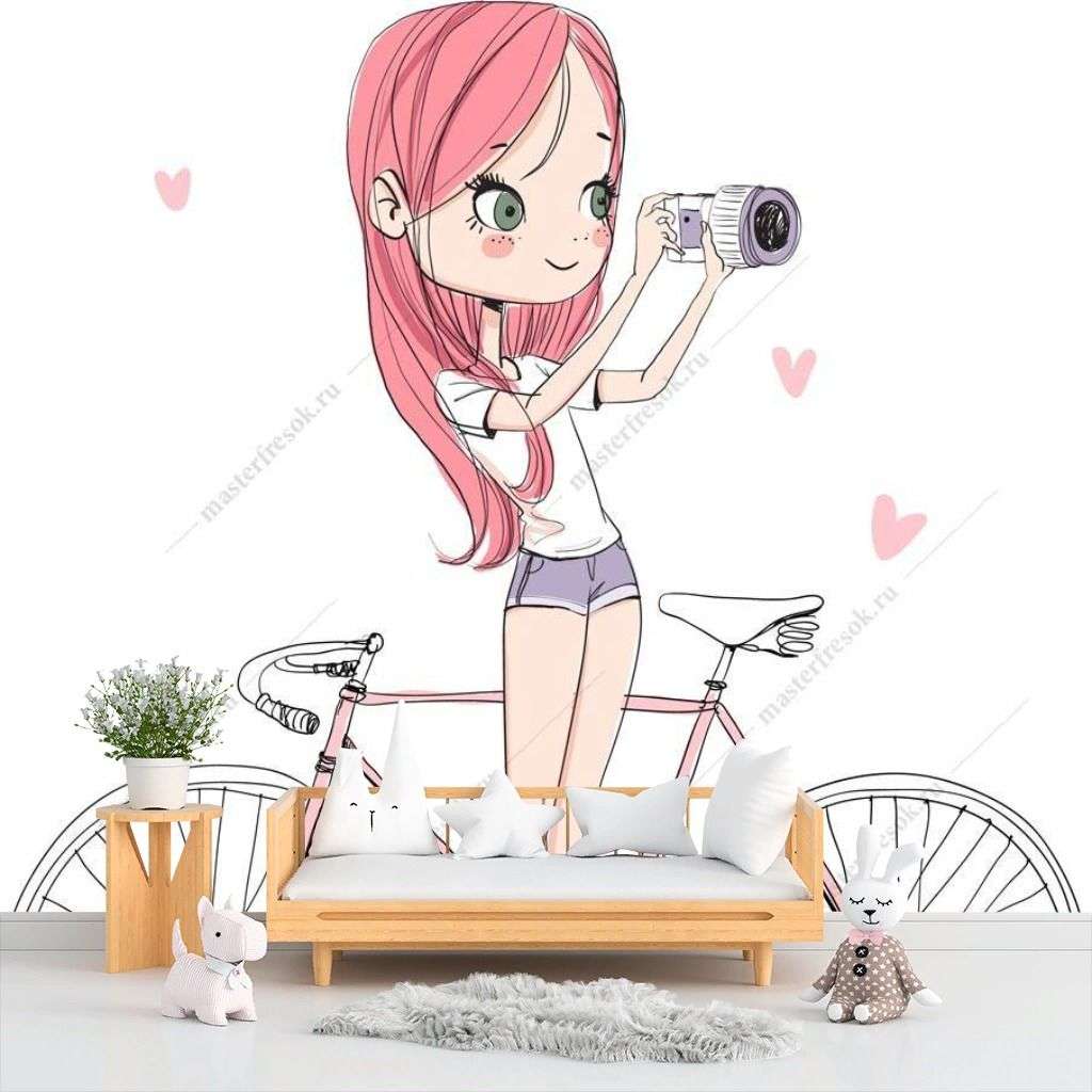 Фотообои в интерьере девушка возле велосипеда  12-1256 фото