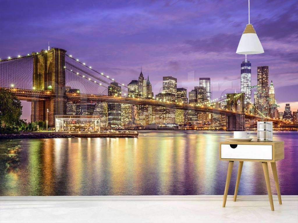 Фотообои в интерьере огни на бруклинском мосту  9-818 фото