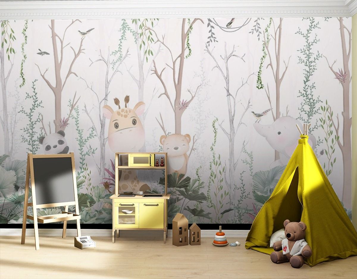 Фотообои детские Лес с веселыми зверушками   12-1605