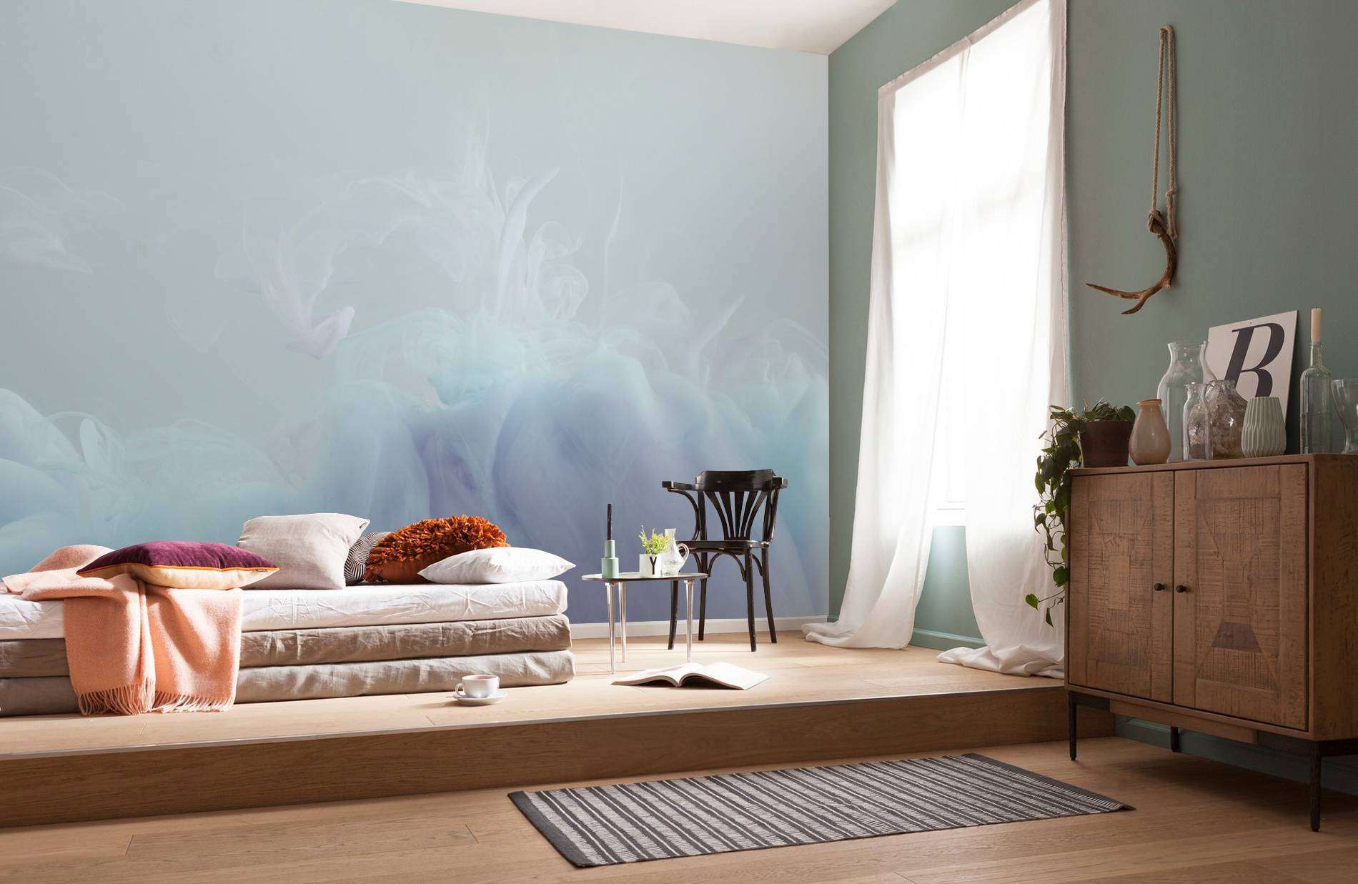 Фотообои в интерьере бирюзовый фон  9-1147 фото