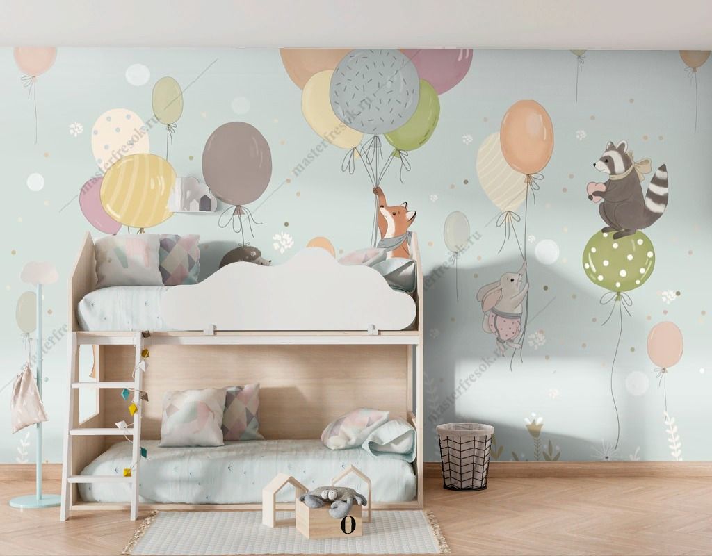 Фотообои Лисичка с друзьями на шариках  14-680