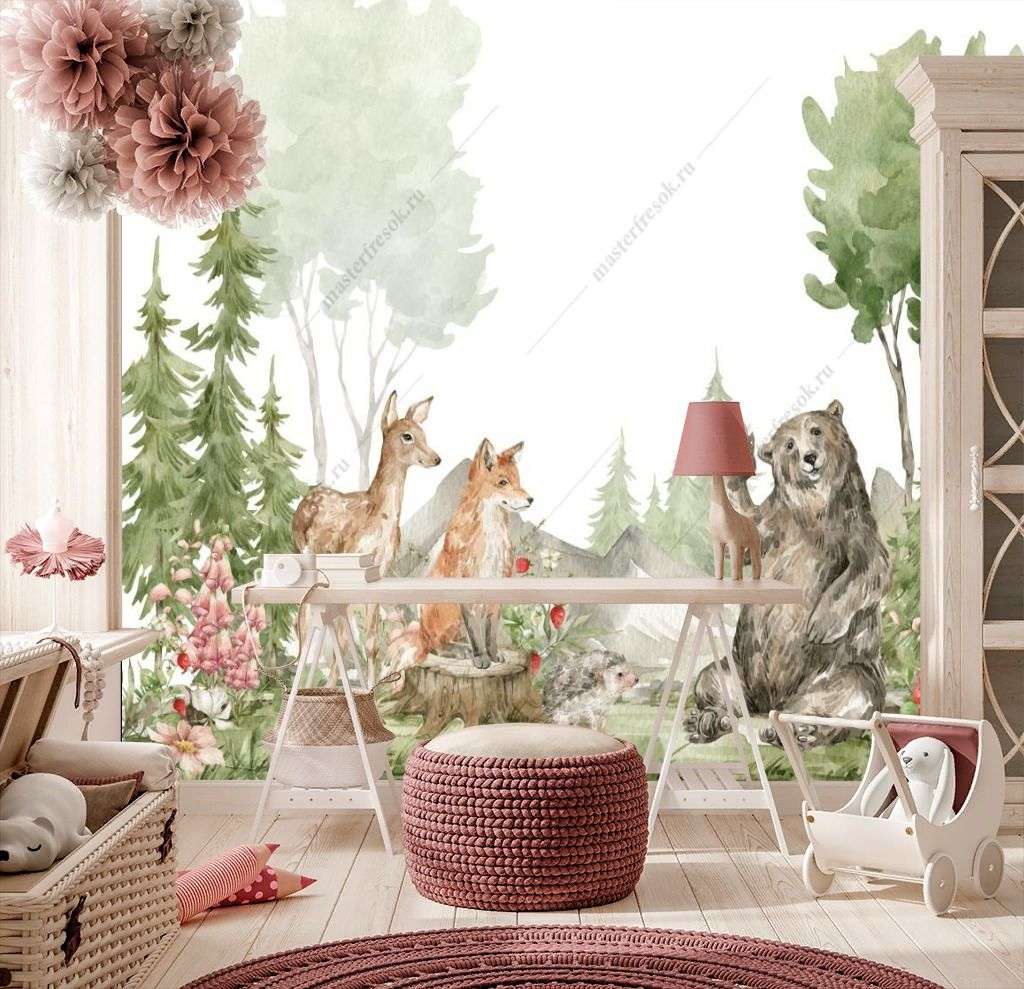 Фотообои в интерьере лесные животные  14-592 фото