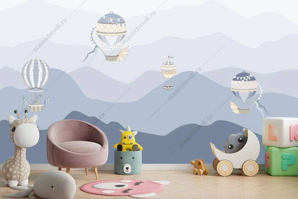 Фотообои в интерьере воздушный шарик в горах  14-077 фото