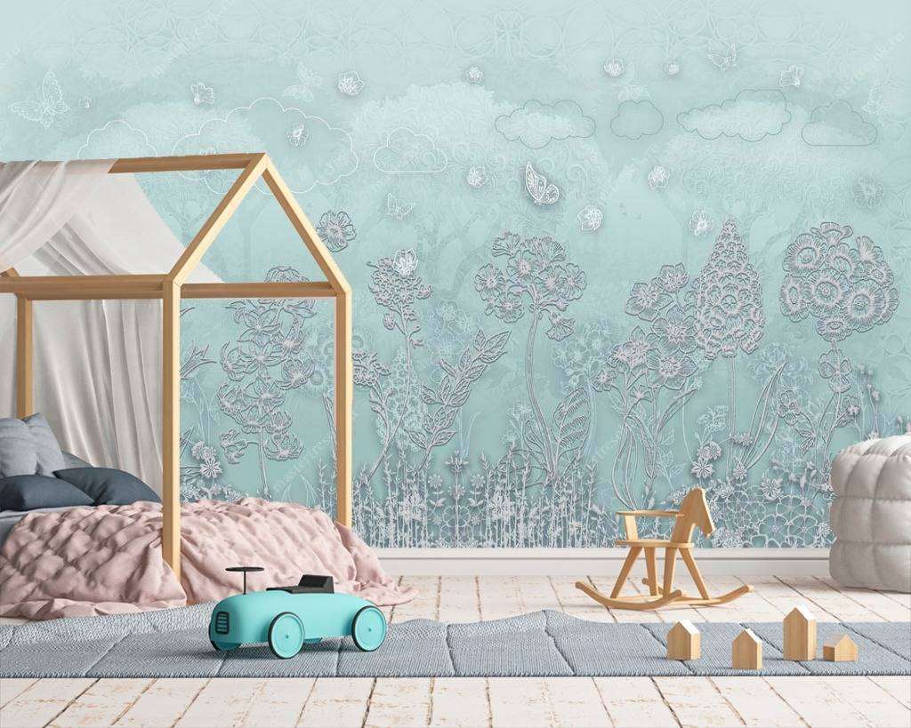 Фотообои в интерьере мятная полянка  13-118 фото