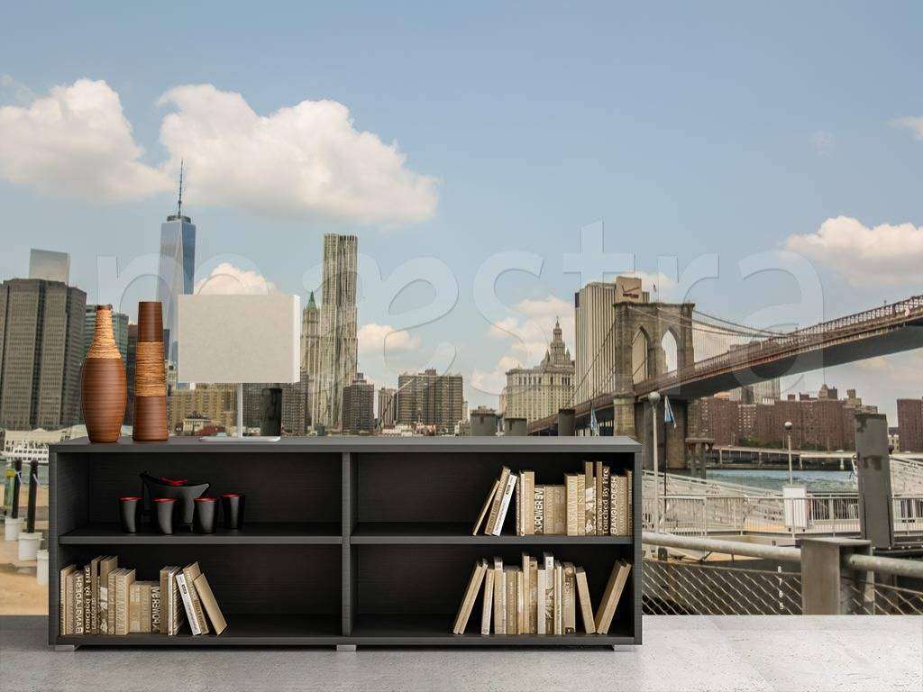 Фотообои в интерьере бруклинский мост в тумане  9-829 фото