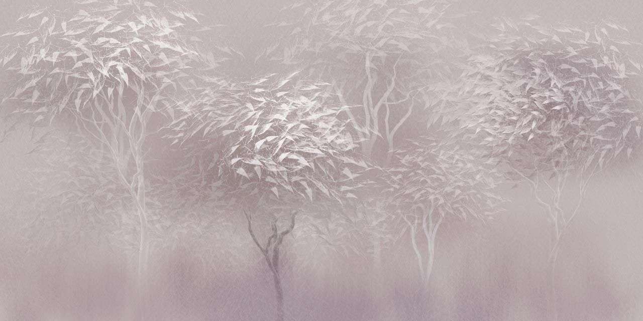 Фотообои в интерьере силуэт деревьев в тумане  13-440 фото