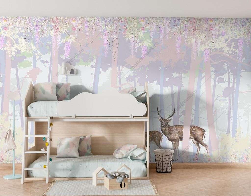 Фотообои в интерьере олени в волшебном лесу  14-416 фото