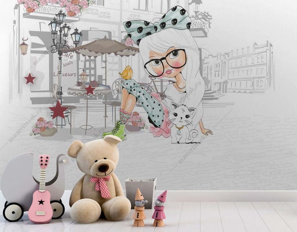 Фотообои Модная девочка в кафе  14-274