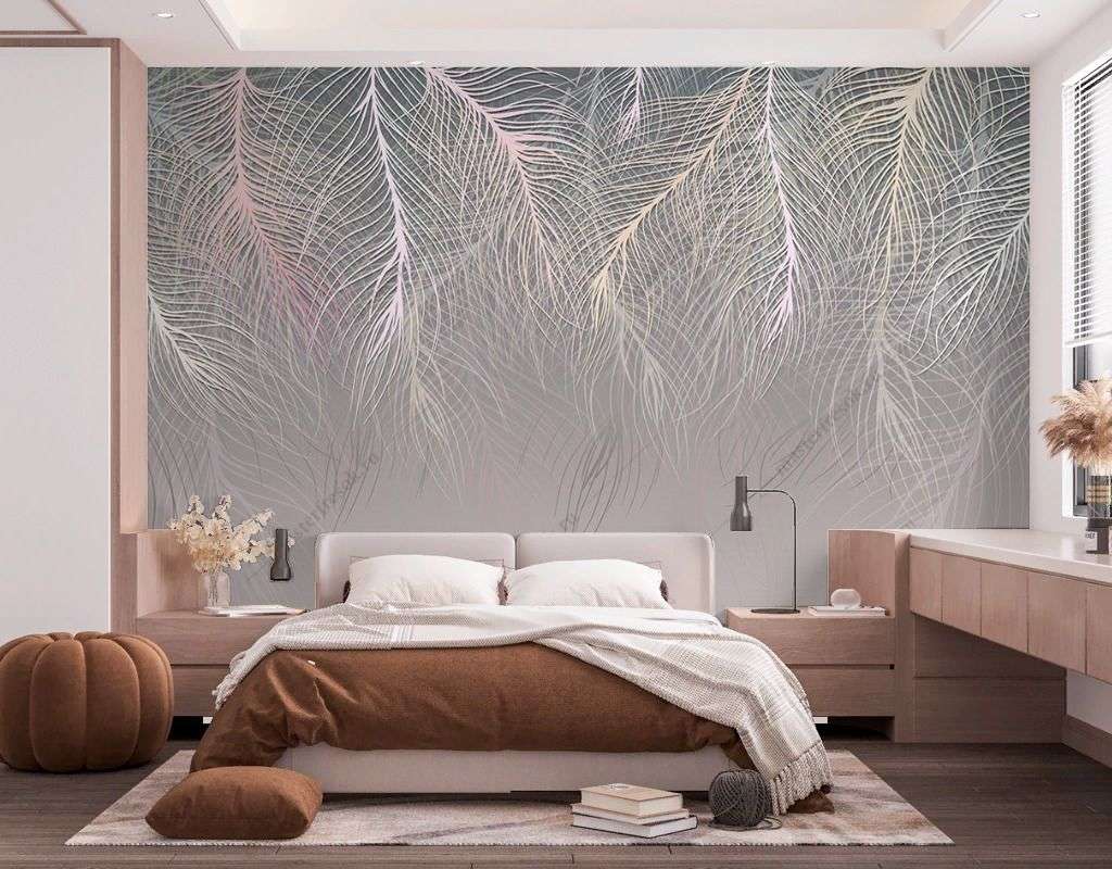 Фотообои в интерьере пушистые листья разноцветные  9-1857 фото