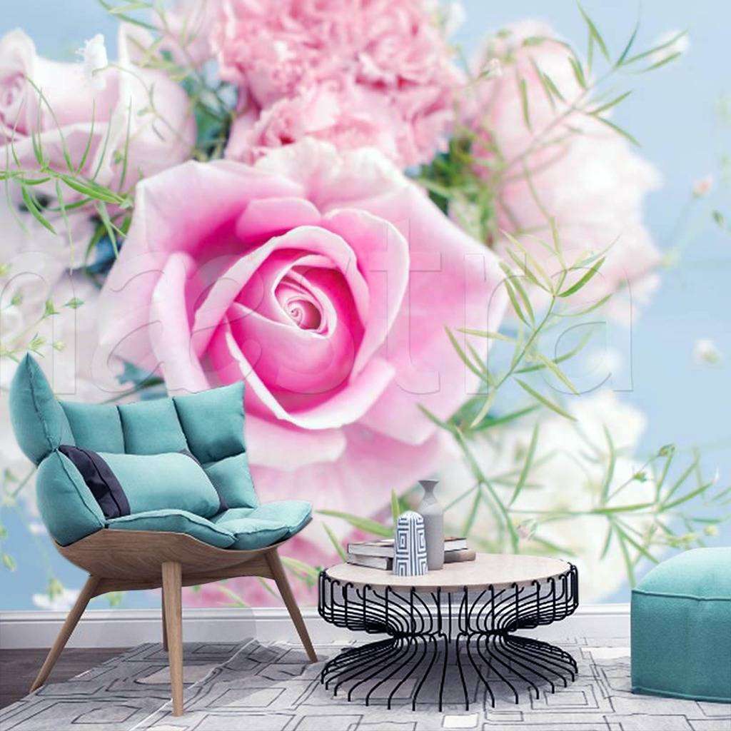 Фотообои Нежный букет роз на голубом фоне  4-027