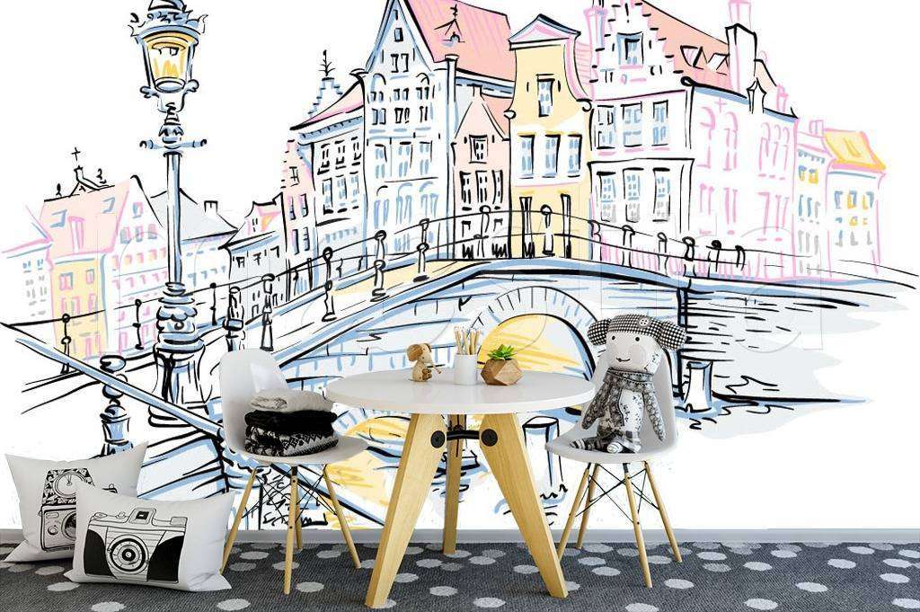 Фотообои в интерьере набережная графика  12-496 фото