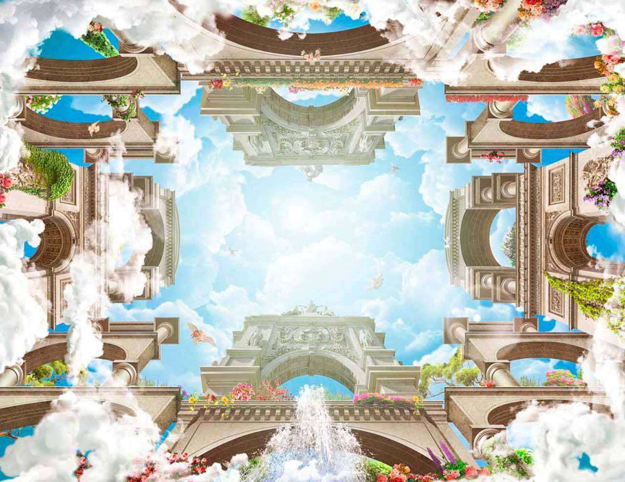 Фотообои в интерьере потолочный сюжет с перспективой вдаль  11-144 фото