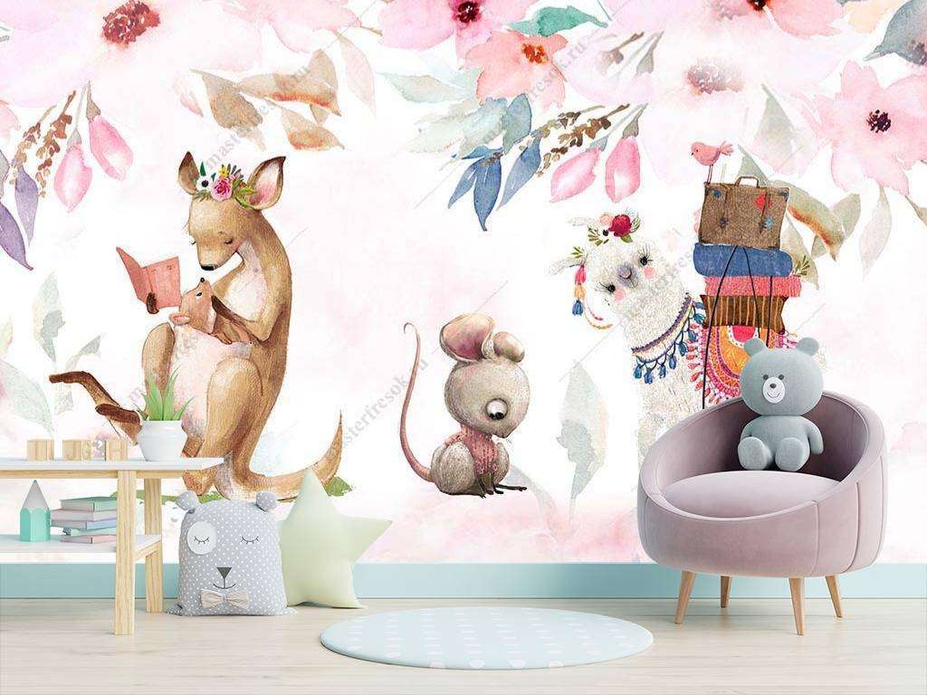 Фотообои в интерьере детские иллюстрации с животными  14-007 фото