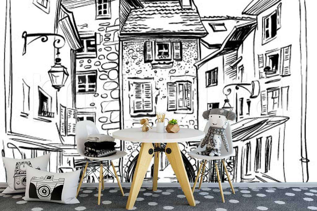 Фотообои в интерьере домики рисунок графика  12-500 фото