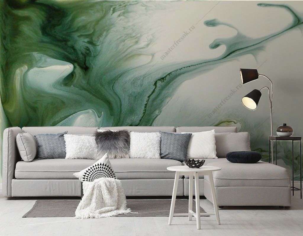Фотообои в интерьере зеленый флюид  9-1297 фото