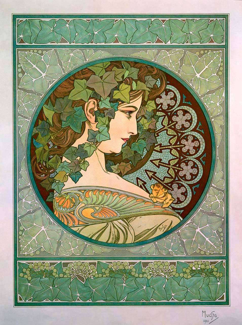 Фотообои в интерьере альфонс мариа муха - плющ  8-204 фото