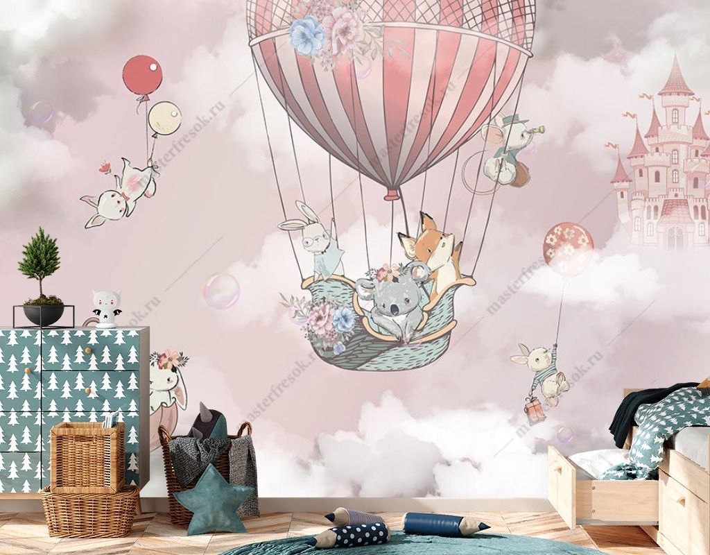 Фотообои в детскую Животные на воздушных шариках   12-1587