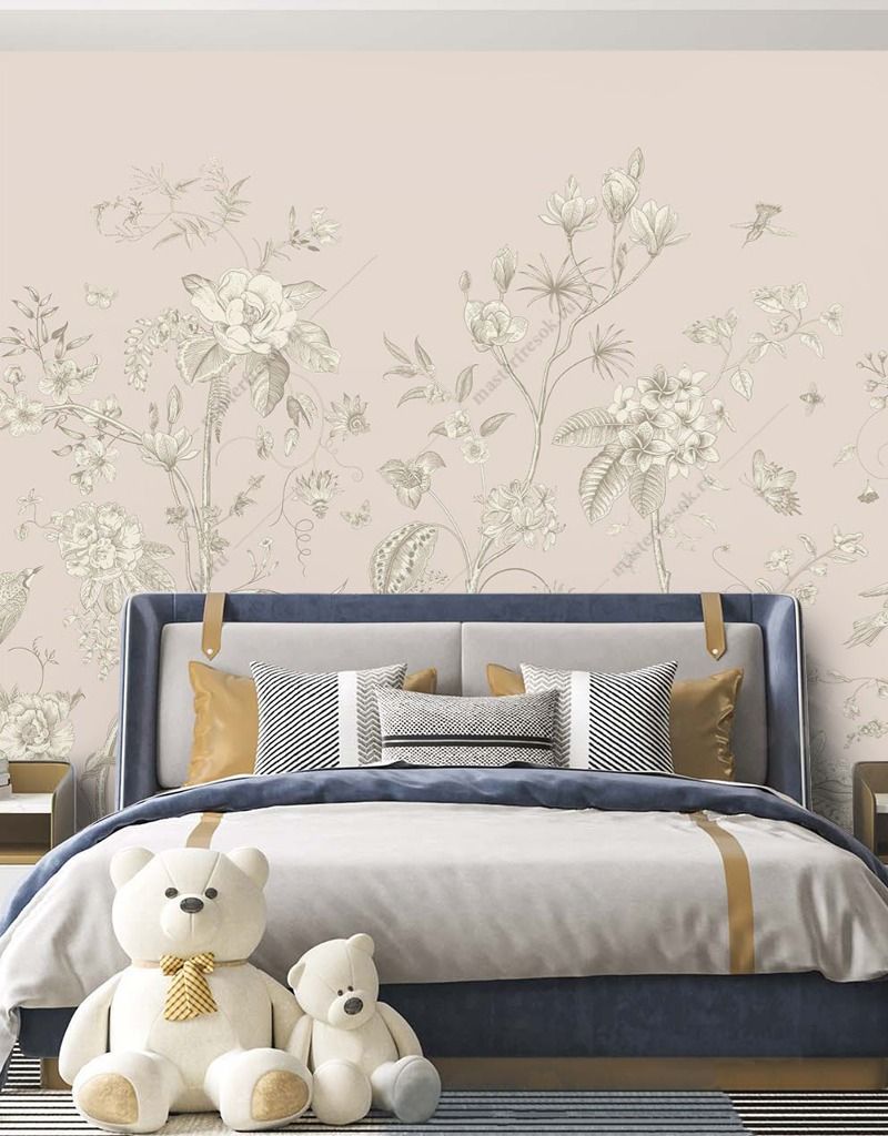 Фотообои в кухню полевые цветы бежевые  9-1864