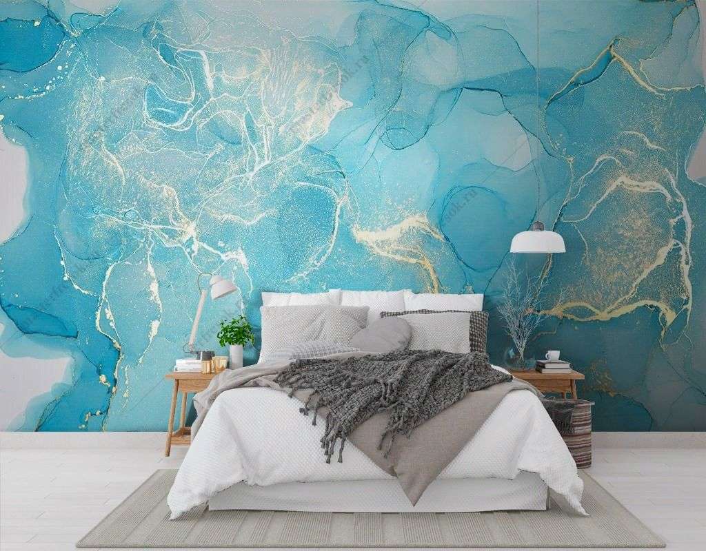 Фотообои в интерьере мрамор бирюзовый  9-1779 фото