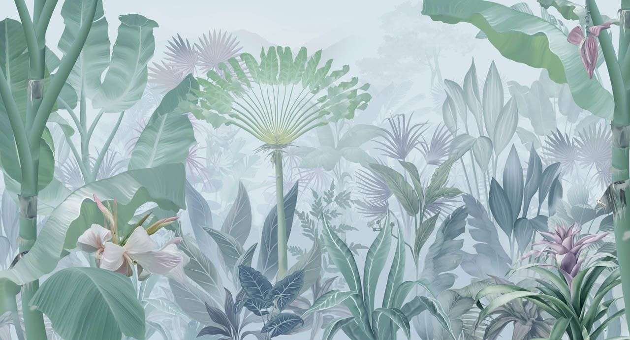 Фотообои в интерьере в гостиную зеленые тропики   13-674 фото