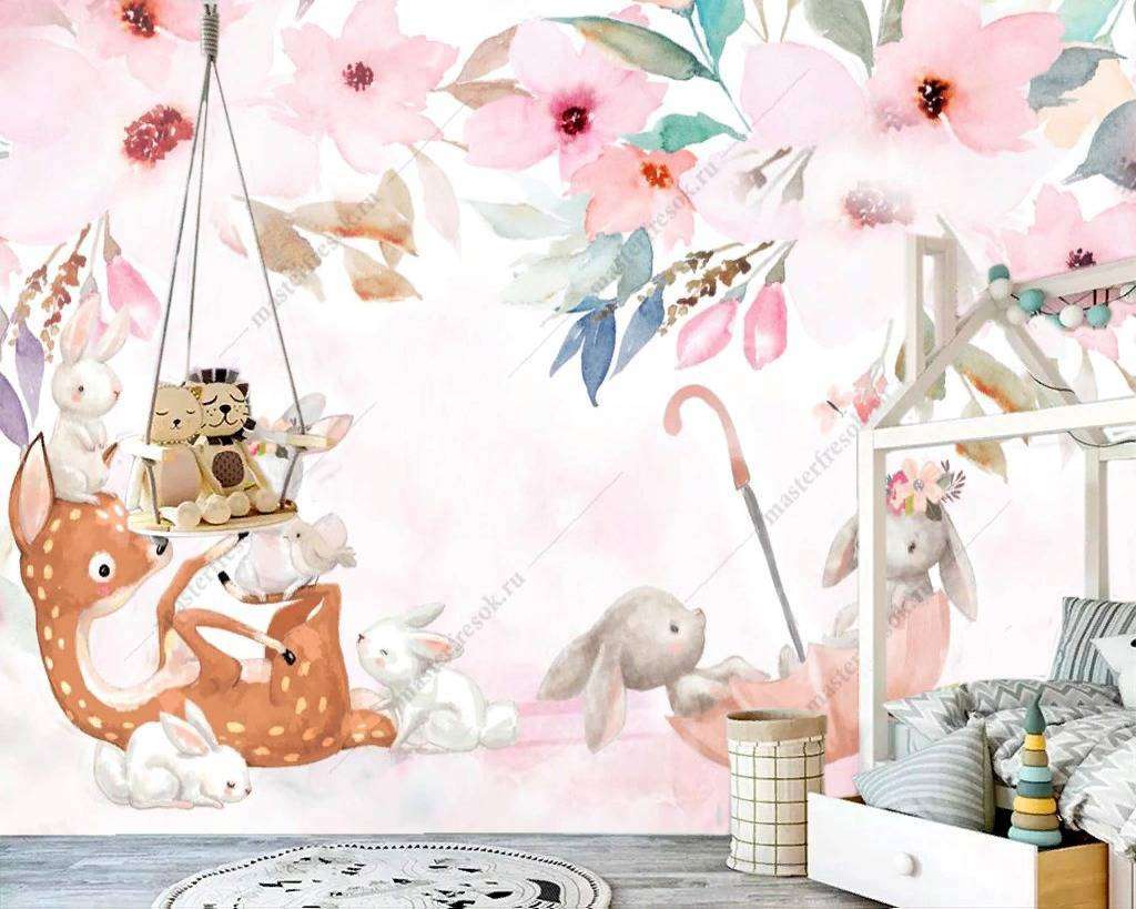 Фотообои в интерьере зайка в зонтике  13-215 фото