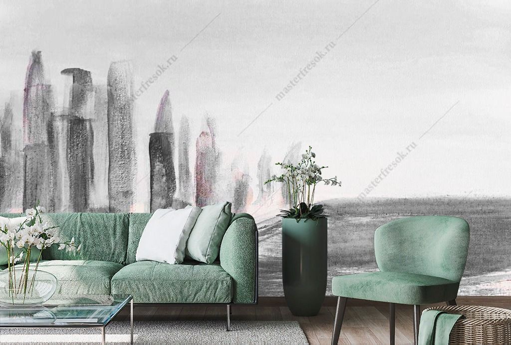 Фотообои Серый город на берегу  9-1329