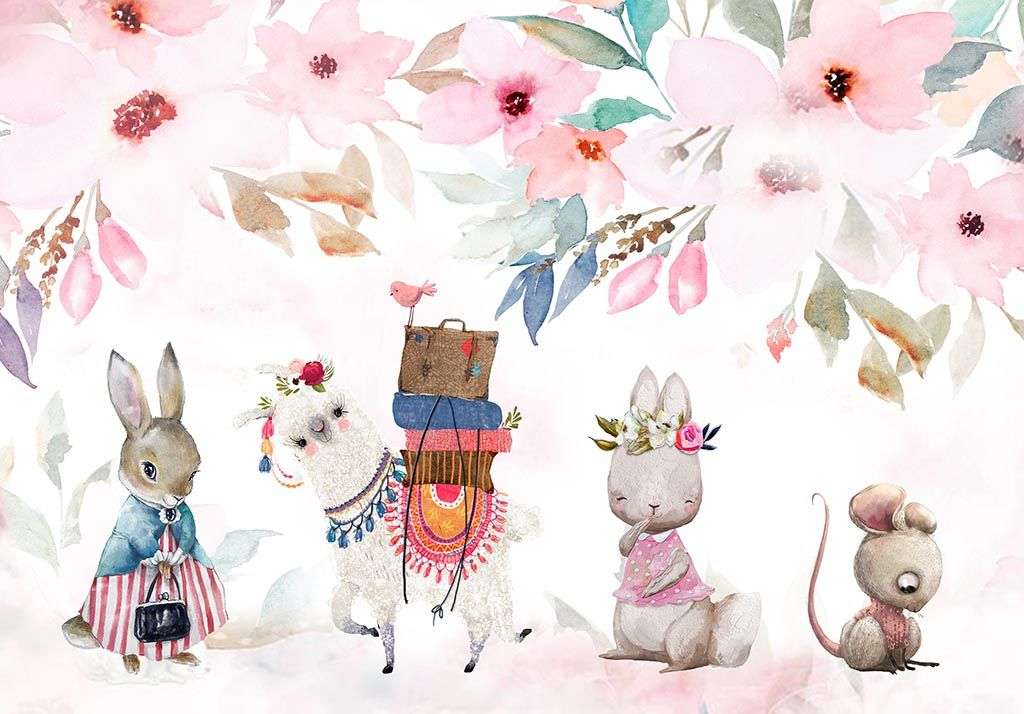 Фотообои в интерьере детская иллюстрация с животными  14-008 фото