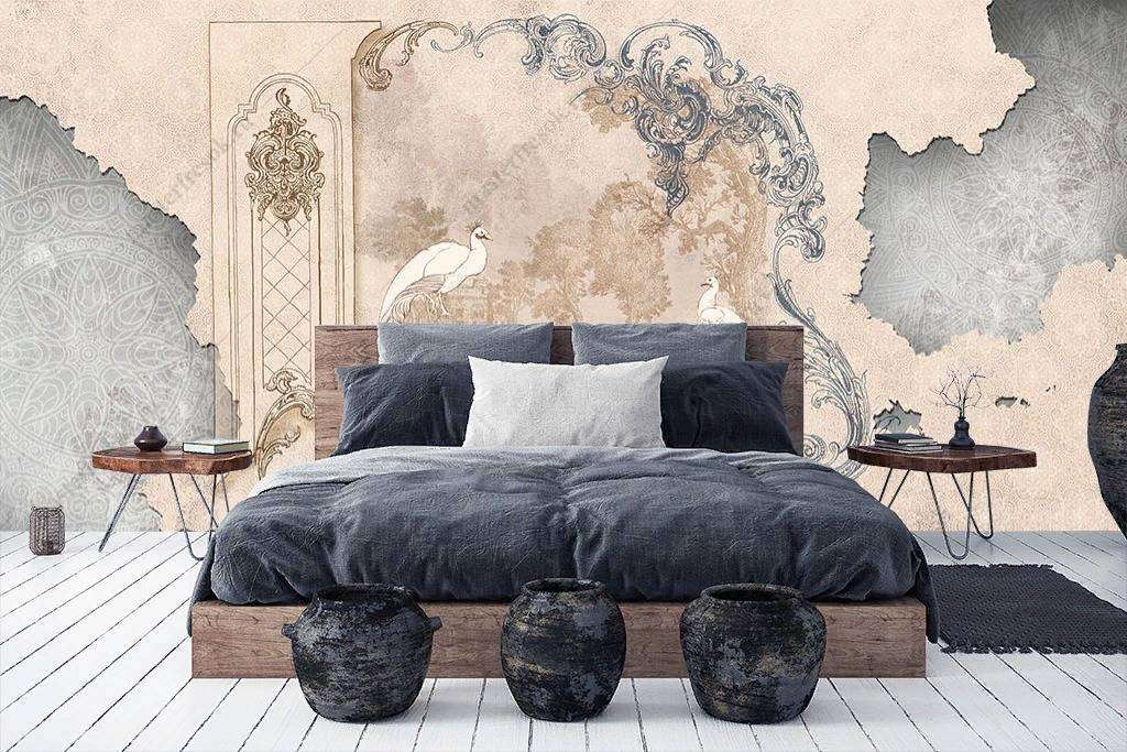 Фотообои в интерьере жар птицы на старой стене  10-872 фото