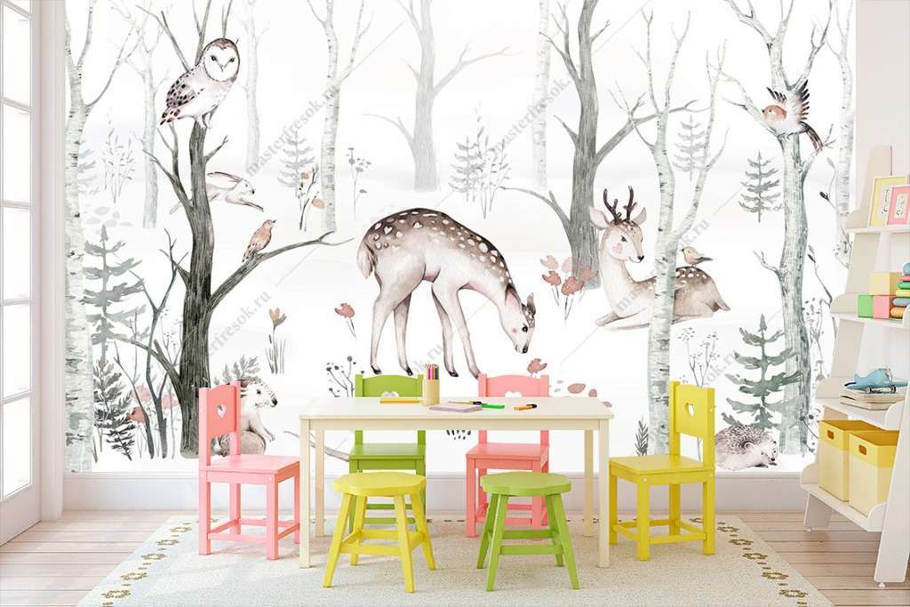 Фотообои Бесшовные обои на стену:  Животные в лесу. Артикул: 14-220  