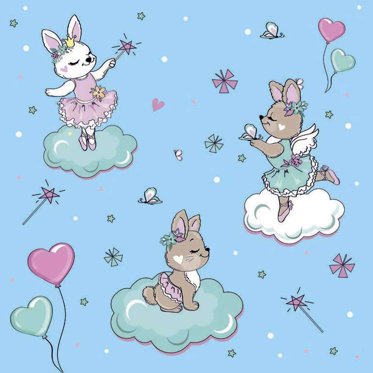 Фотообои в интерьере зверята на облаках на голубом фоне  12-418 фото