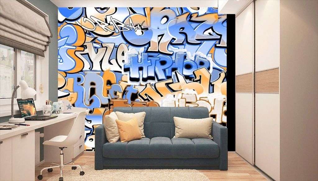 Фотообои в интерьере граффити текст  12-1278 фото