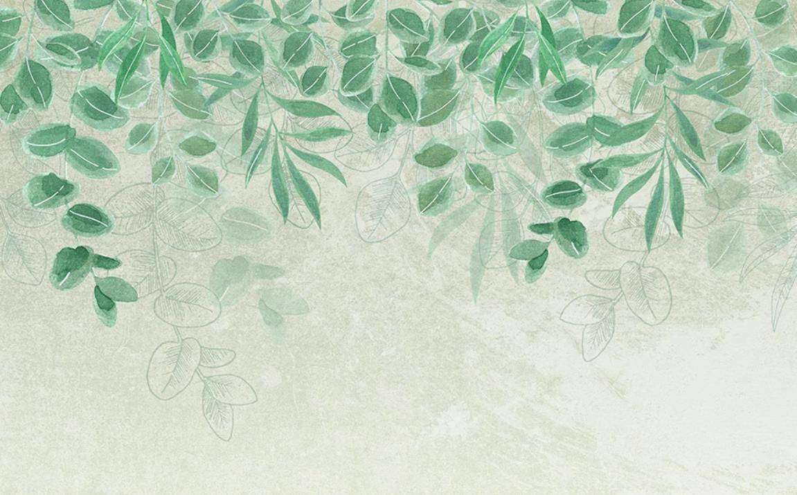 Фотообои в интерьере зеленый фон листья  15-465 фото
