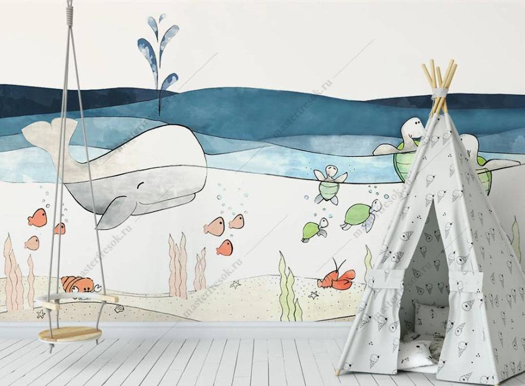 Фотообои Кит и черепашки  16-037