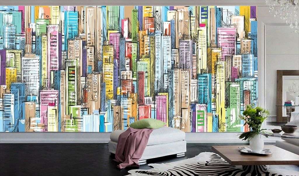 Фотообои в интерьере 3д город рисунок  9-1935 фото