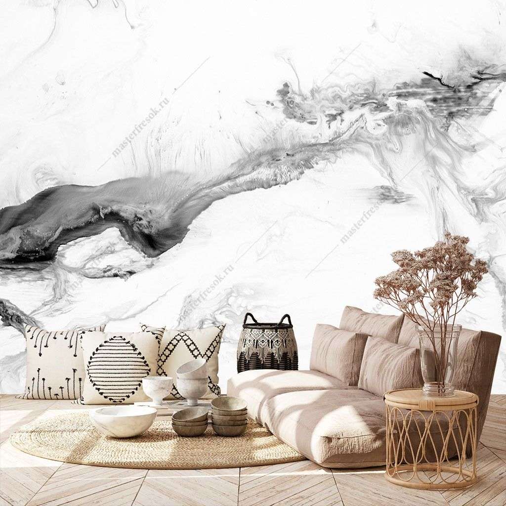 Фотообои в интерьере черно-белый флюид арт  9-1421 фото
