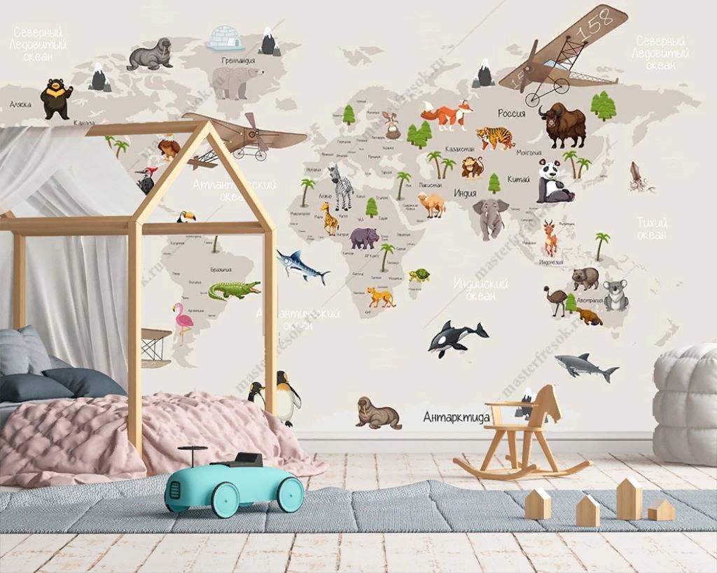 Фотообои Карта мира с самолетами  12-1153