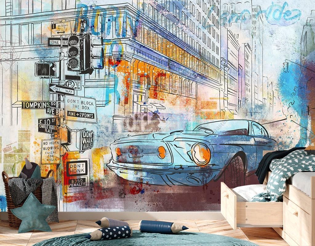 Фотообои Машина графити акварель  12-1437