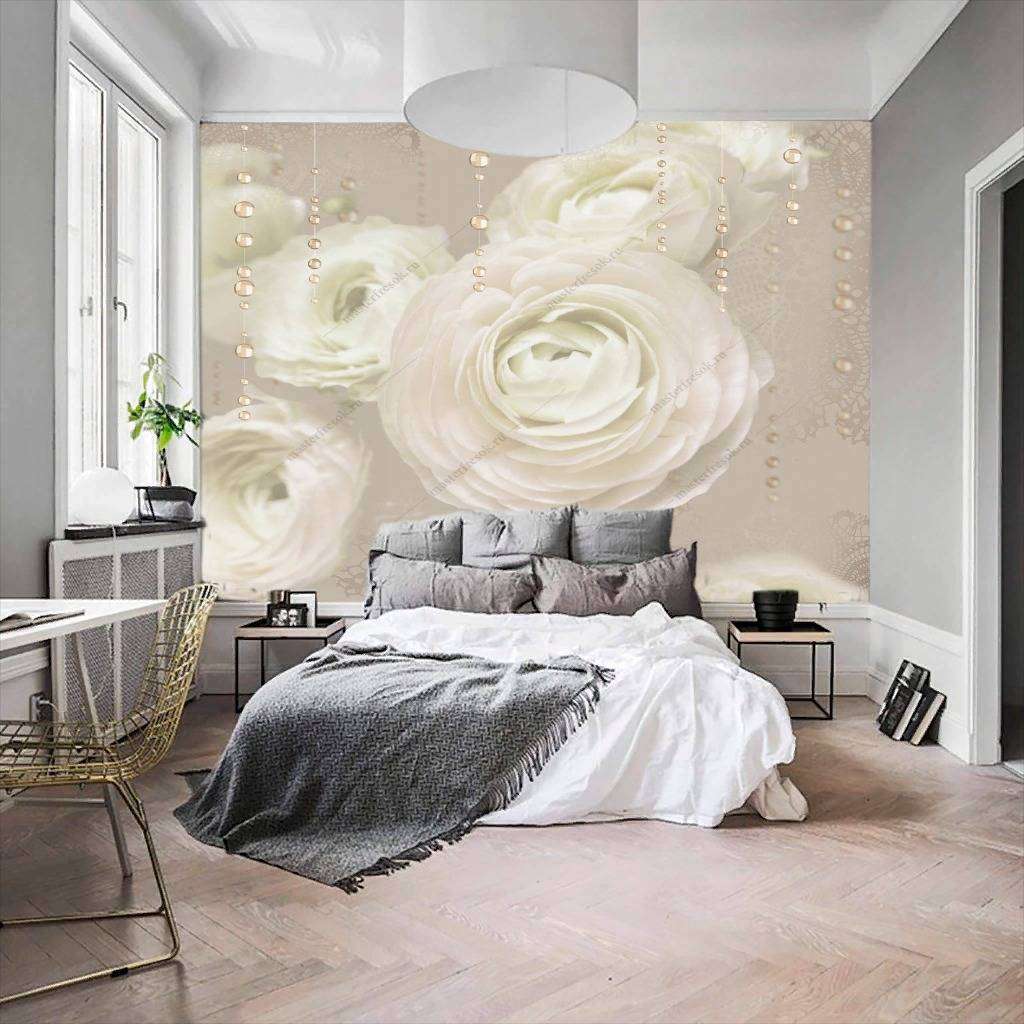 Фотообои в интерьере бежевые розы  10-747 фото