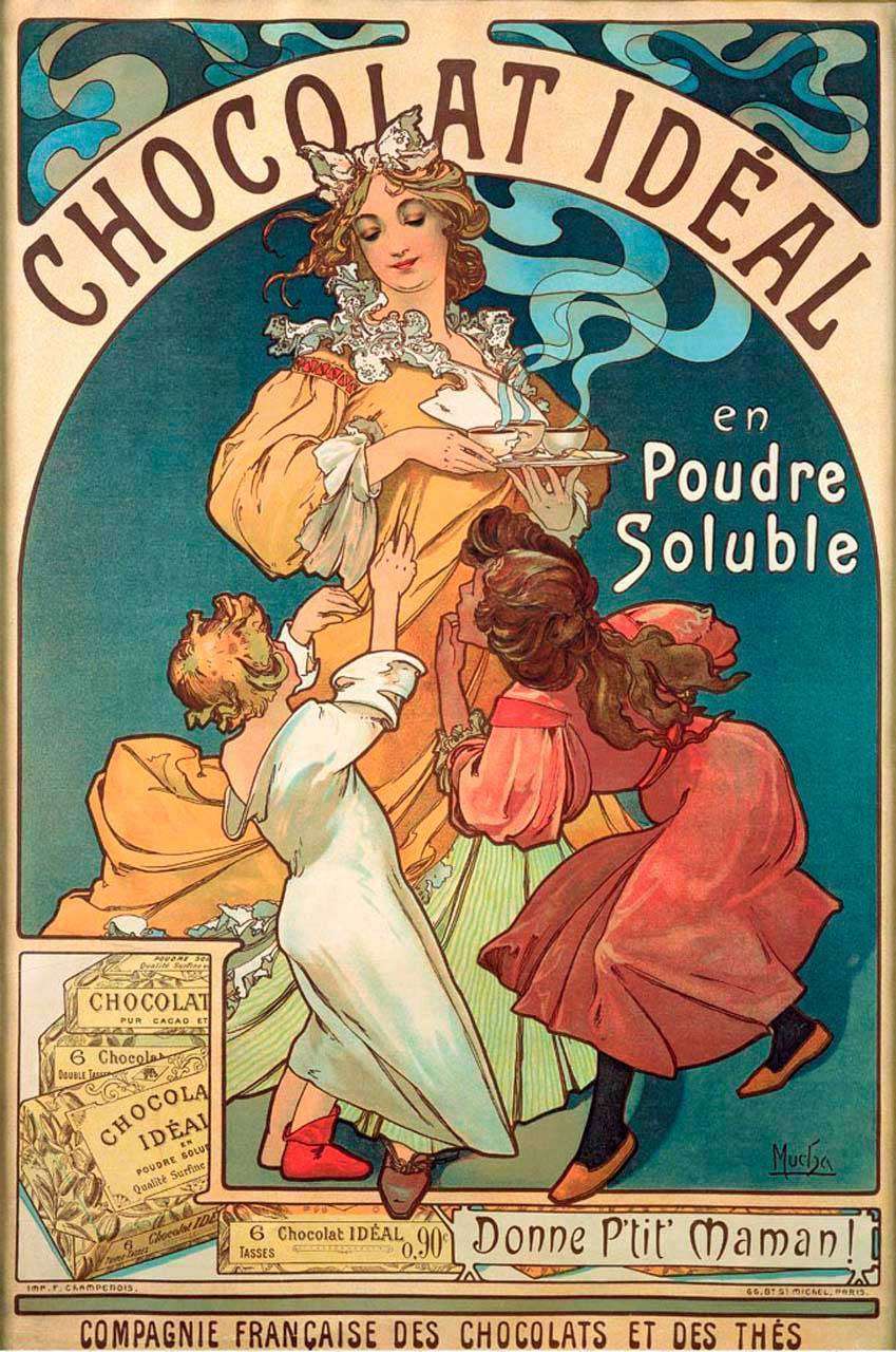 Фотообои в интерьере альфонс мариа муха - рекламный плакат шоколада  8-218 фото