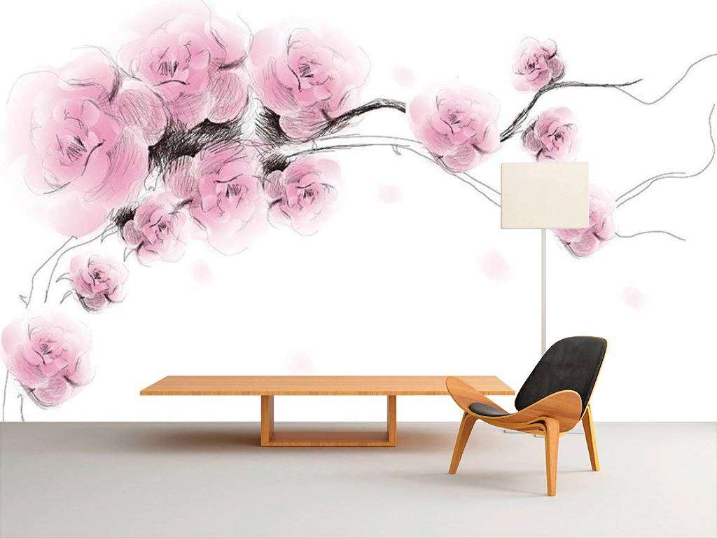 Фотообои в интерьере сакура карандашом  15-737 фото